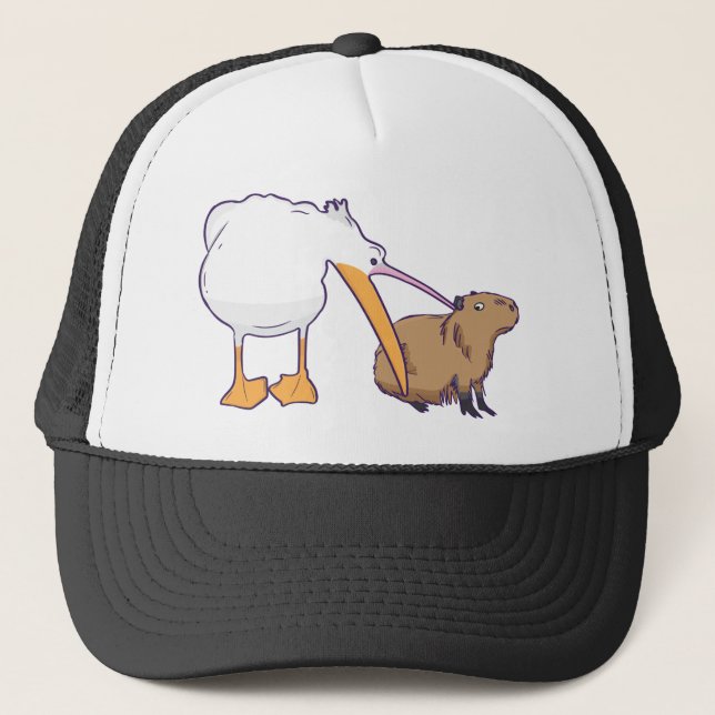 Casquette Pelican essaie de manger Capybara Funny Cute Kawai (Devant)