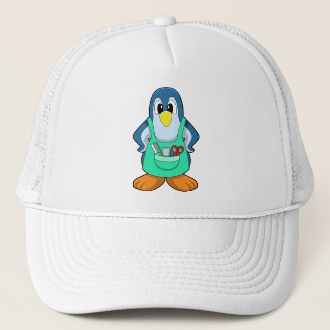 Casquette Penguin coiffeur avec ciseaux et razor (Devant)