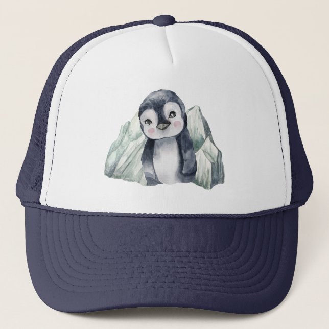 Casquette Penguin En Hiver Aquarelle Trucker Chapeau (Devant)