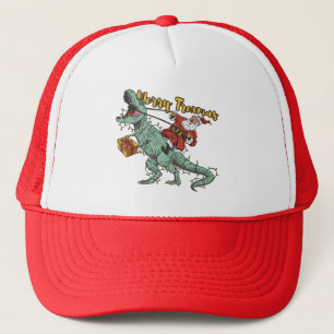 Casquette Père Noël à cheval sur un T Rex - Joyeux Trexmas