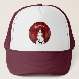 Casquette père Noël cerf de Noël arbre rouge à damiers plaid
