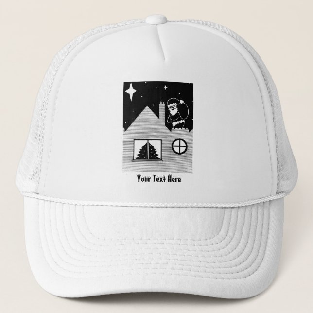 Casquette père Noël contemporaine sur le toit noir et blanc  (Devant)