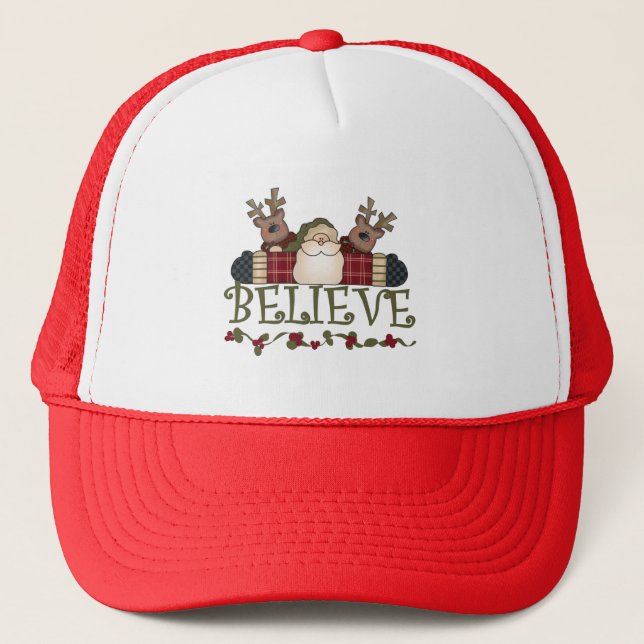 Casquette Père Noël croient le T-shirts et les cadeaux (Devant)