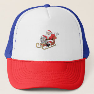 Casquette Père Noël Riding Sleigh avec Moo Deng Baby Hippo