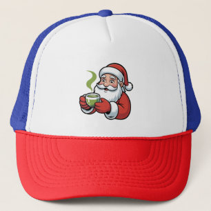 Casquette Père Noël tenant une boisson Matcha Noël 