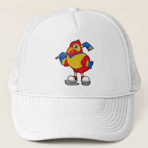 Casquette Perroquet au hockey sur glace avec bâton de hockey