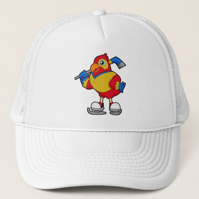 Casquette Perroquet au hockey sur glace avec bâton de hockey (Devant)