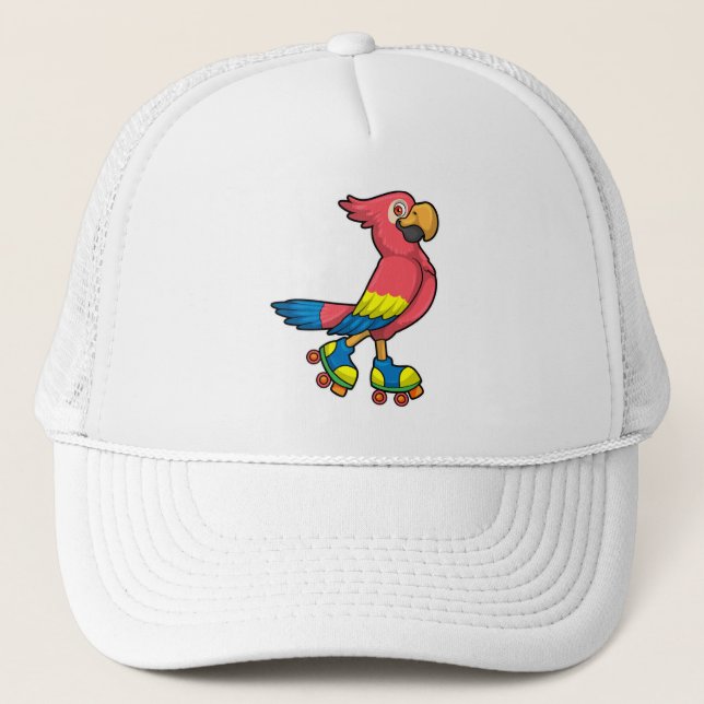 Casquette Perroquet comme patineur avec patins à rouleaux (Devant)