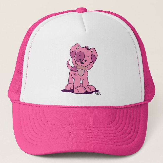 Casquette Petit chapeau de camionneur de chiot rose (Devant)