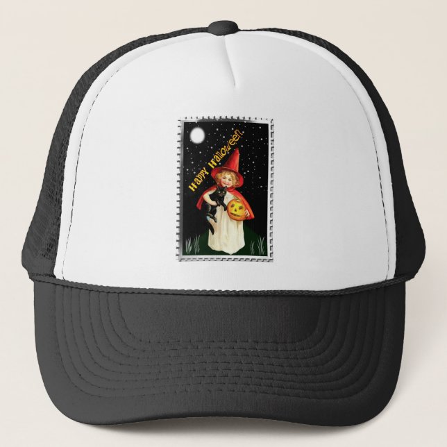 Casquette Petite fille nostalgique, Jack-o’-lanterne et chat (Devant)