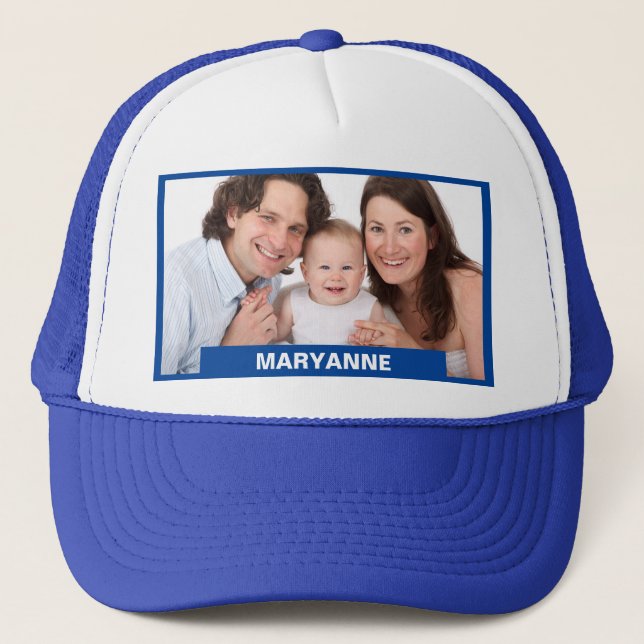 Casquette Photo Blue Custom 1 Nom personnalisé Texte (Devant)