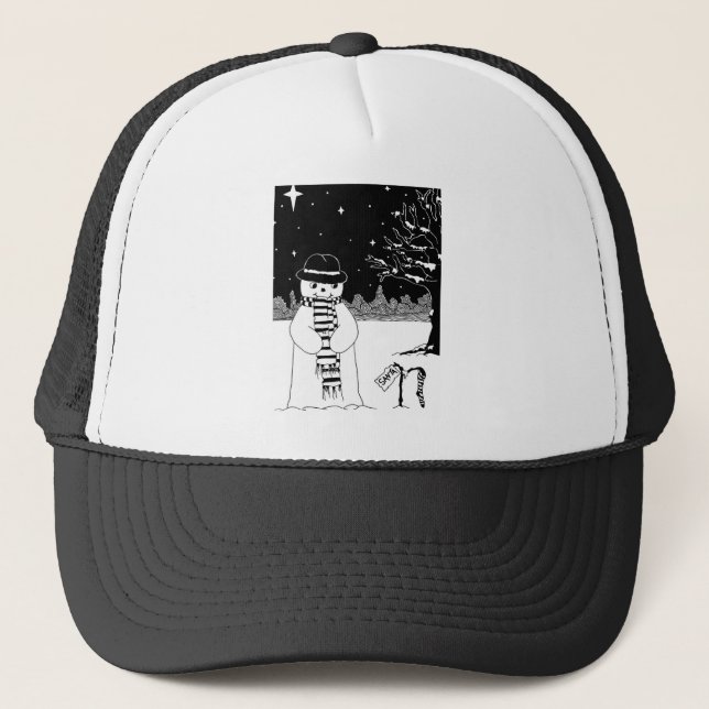 Casquette photo en noir et blanc de Noël de bonhomme de neig (Devant)