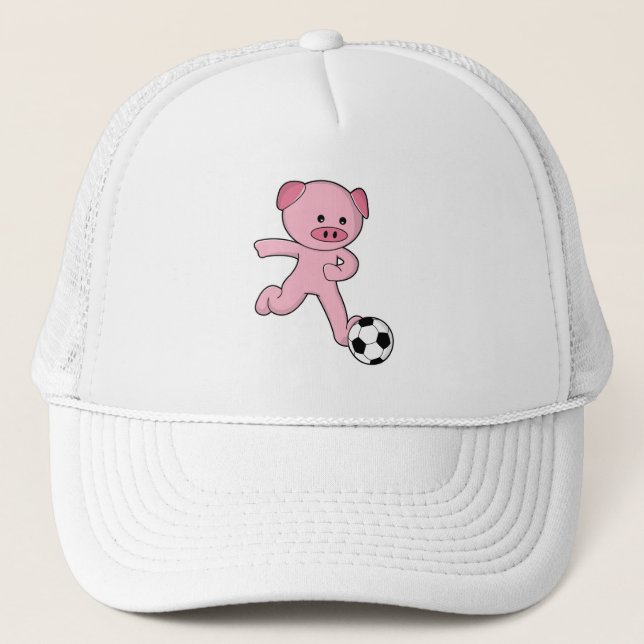 Casquette Pig comme joueur de football avec balle de footbal (Devant)