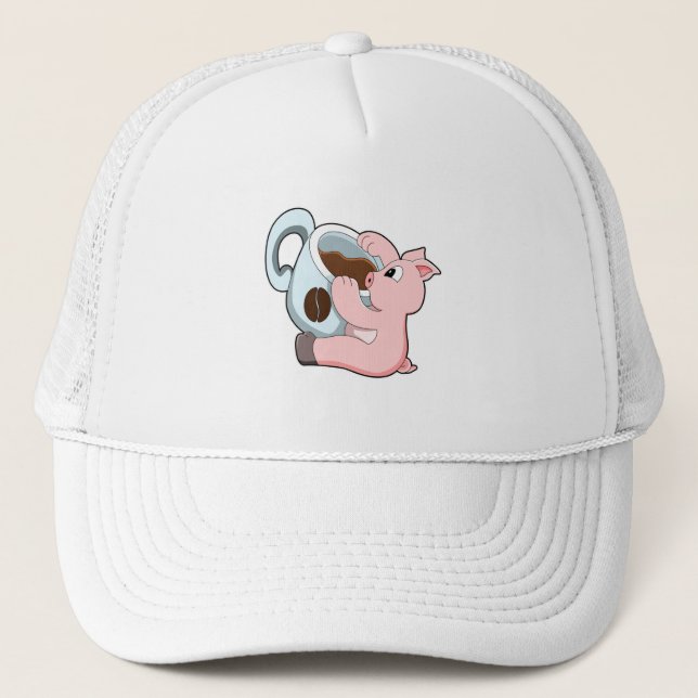 Casquette Pig with Cup of Coffee (Devant)
