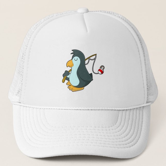 Casquette Pingouin à la pêche avec canne à pêche (Devant)