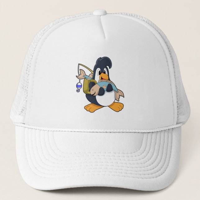Casquette Pingouin comme pêcheur avec poisson (Devant)