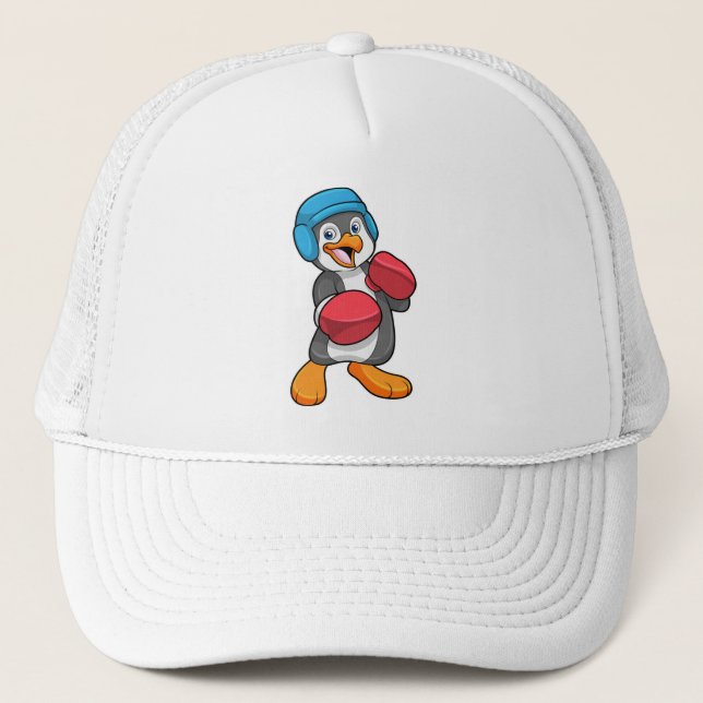 Casquette Pingouin en boîte avec gants et casque de boxe (Devant)