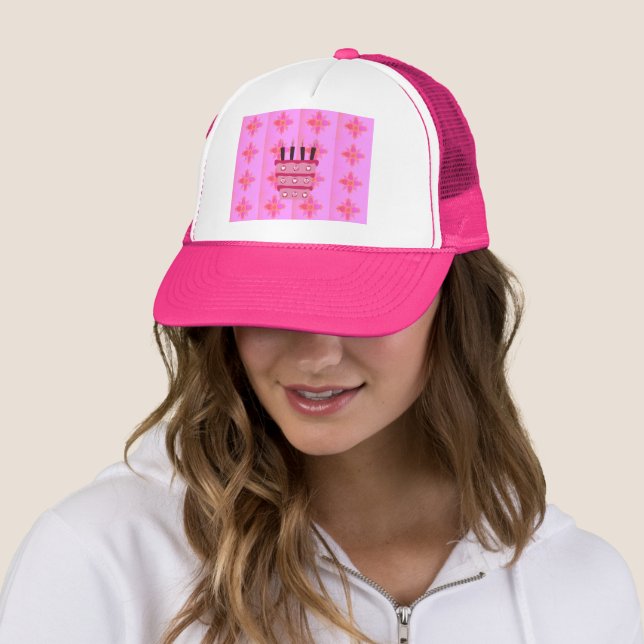 Casquette Pink Bird Cake Art Imprimer (En situation)