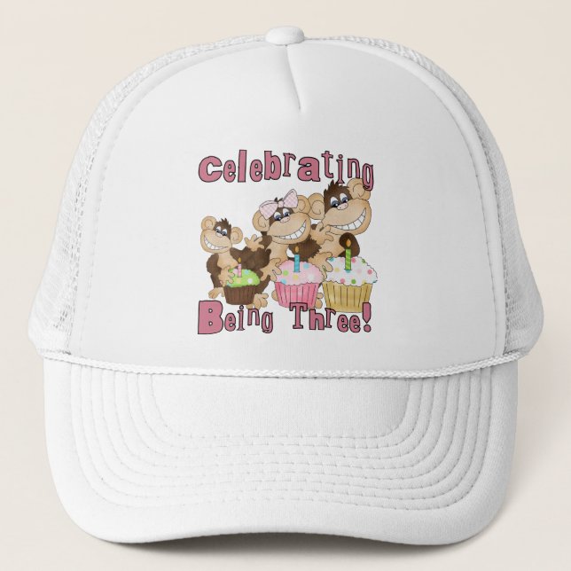Casquette Pink Party Monkey 3e Anniversaire Tshirts et cadea (Devant)