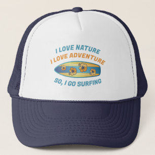 Casquette Planche de surf florale bleue et dorée ludique Sur