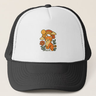 Casquette Playful Cat & Rainbow Graphic Tee - Vibrant Nature
