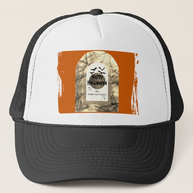 Casquette Pleine lune Éffrayante orange et noire Joyeux Hall (Devant)