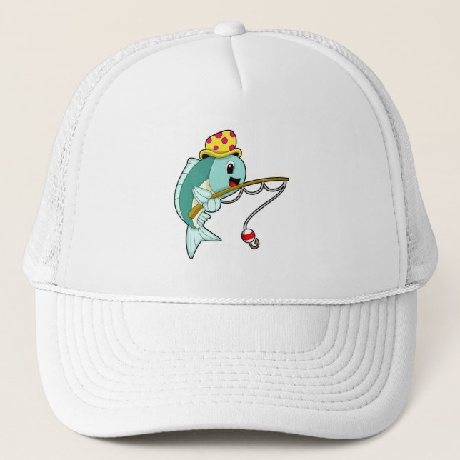 Casquette Poisson à la pêche avec bâton de pêche et Casquett (Devant)