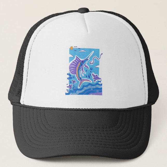Casquette Poisson d'épée de poisson marin dynamique en acryl (Devant)