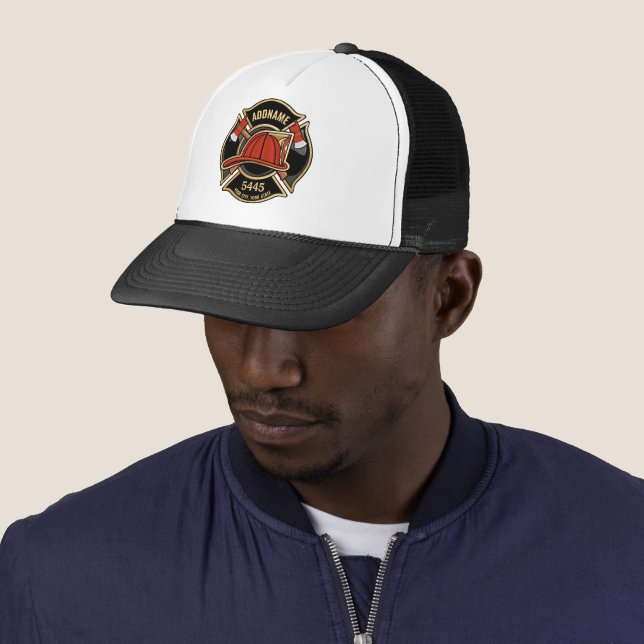 Casquette Pompier AJOUTER LE NOM Insigne du service de pompi (En situation)