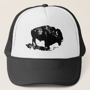 Casquette Pop Art Black White Buffalo Bison Silhouette