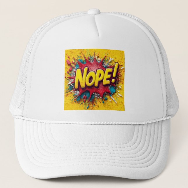 Casquette Pop Art Illustration with Bold Yellow 'NOPE (Devant)