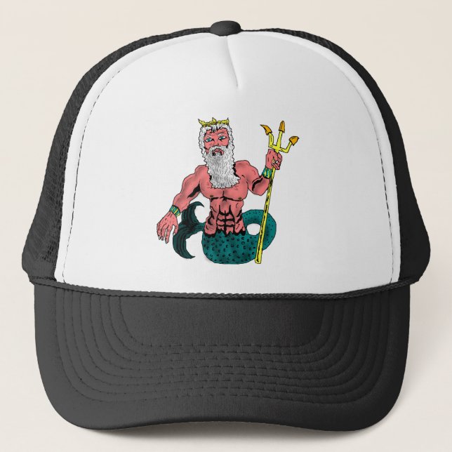 Casquette Poseidon, Dieu grec de la mer tenant Trident (Devant)