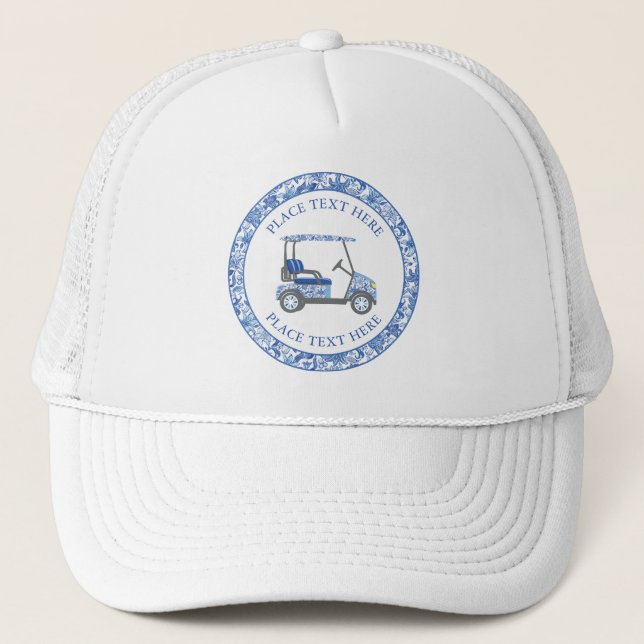 Casquette Preppy Blue and White Flowers Golf Cart (Devant)