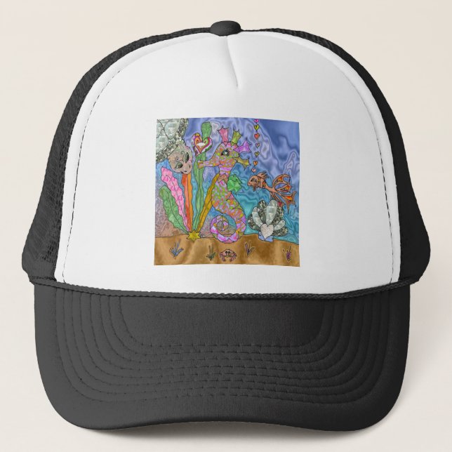 Casquette Psychedelic Seahorse Sea Turtle Art (Devant)