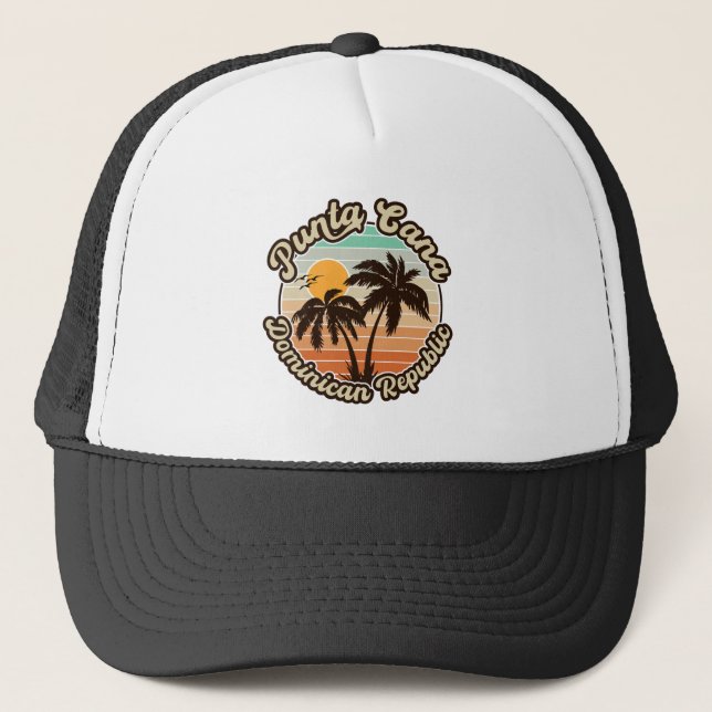 Casquette Punta Cana Dominicaine Palm Tree Retro Sunset 80s (Devant)