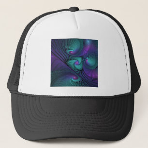 Casquette Purple meets Turquoise modern abstract Fractal Art
