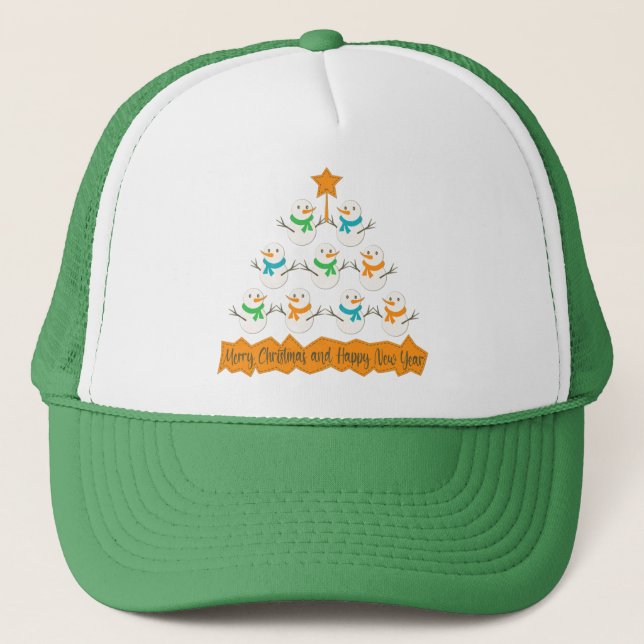 Casquette Pyramide des sapins de Noël faite de bonhommes de  (Devant)