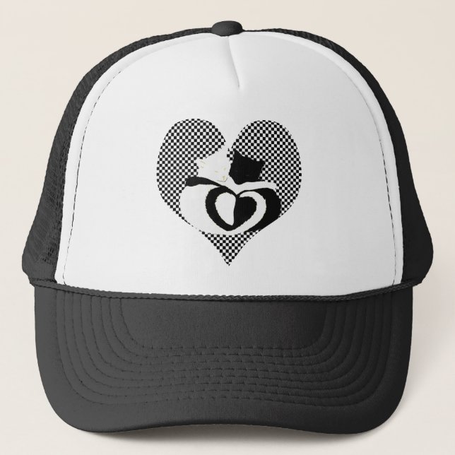 Casquette Queues CAT - amour noir blanc (Devant)