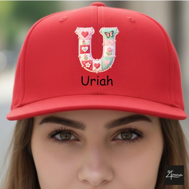 Casquette Quilted Patchwork Initial Letter U Nursery (This is a sample design. There are several models to choose from, with the name and color changed.)