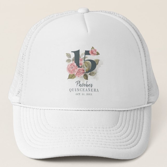 Casquette Quinceanera Floral personnalisé 15e anniversaire (Devant)