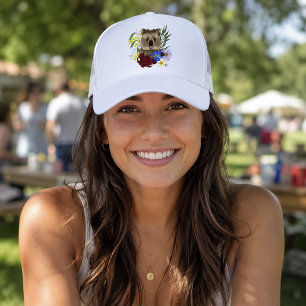 Casquette Quokka Heureux Australie Floral Bleu