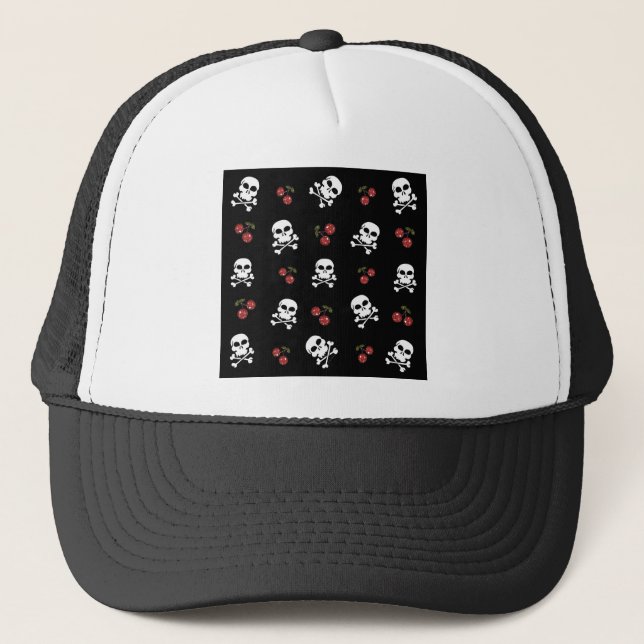 Casquette RAB Rockabilly Skuls et Cerises sur Noir (Devant)