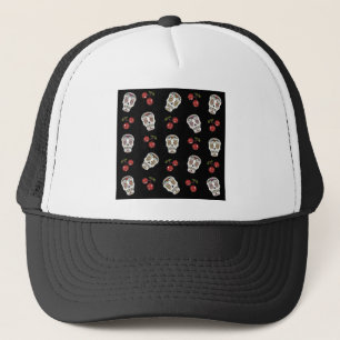 Casquette RAB Rockabilly Sugar Skulls Cerises Sur Fond Noir
