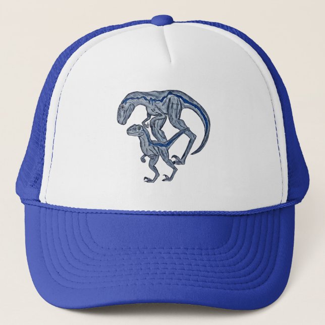 Casquette Raptor dinosaur baseball trucker blue hat (Devant)