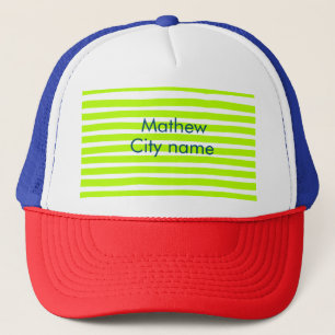 Casquette Rayures rétro jaune vert néon ajoutez nom ville