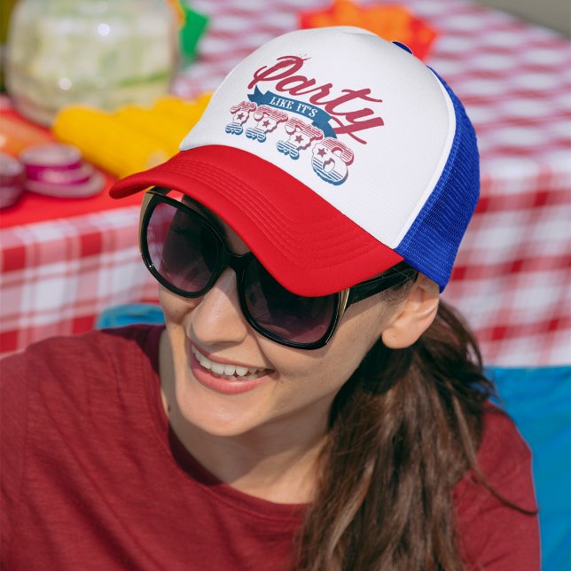 Casquette Red Blue Party Like It's 1776 4 juillet (Créateur téléchargé)