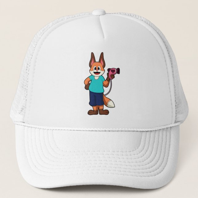 Casquette Renard comme coiffeur avec sèche-cheveux (Devant)
