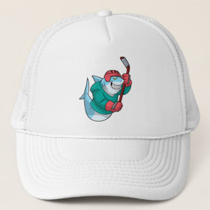Casquette Requin au hockey sur glace avec bâton de hockey su