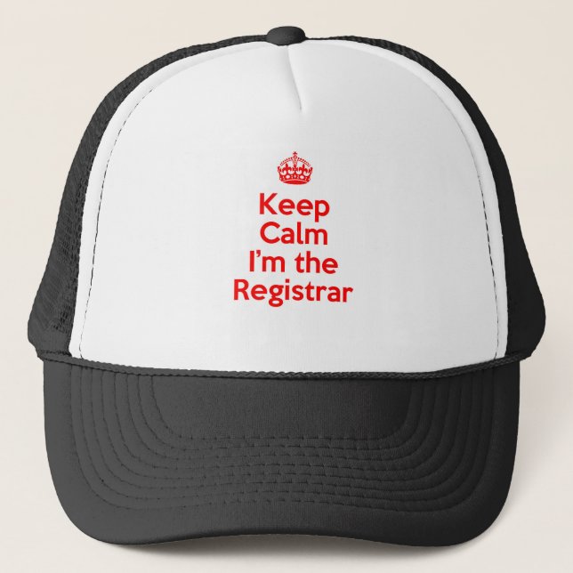 Casquette Restez calme Je suis le registraire en rouge (Devant)