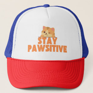 Casquette Restez Pawsitif Dessin de Chat Mignon qui Cligne d